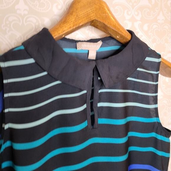 Banana Republic Size Small Blue Striped Sleeveless Blouse - Picture 2 of 11